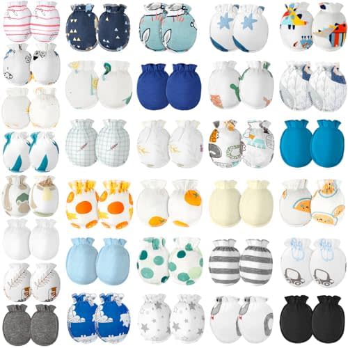 ONESING 32 Pairs Baby Mittens Baby Gloves No Scratch 0-6 Months Baby Essentials Mittens for Newborn Baby Boys Girls