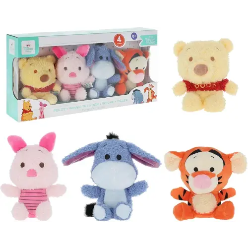 KIDS PREFERRED Disney Baby Winnie The Pooh 4 Piece Cuteeze Gift Set Plush Collector Set of Stuffed Animals, Winnie Piglet Eeyore & Tigger Baby Toy