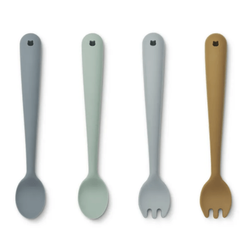 Silicone Cutlery, Set of 4, Whale blue multi mix | Smallable