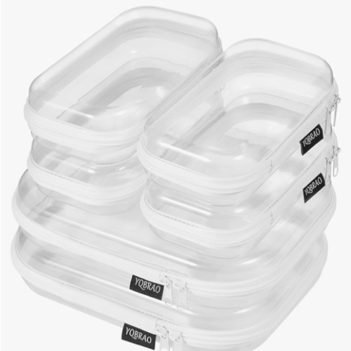 6 Pack Clear Hard Shell Zipper Case (4 Small & 2 Medium), Hard Plastic Organizer Pouches for Travel, Small Items, Makeup, Electronics & Art Supplies - Crush-Resistant & Waterproof Storage