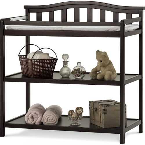 Child Craft Arch Top Infant Changing Table, Water-Resistant Pad and Safety Strap, Anti-Tip Kit Included to Prevent Tipping, Non-Toxic, Baby Safe Finish (Jamocha)