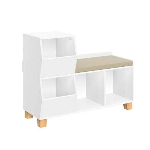RiverRidge Kids' Catch-All Cubby Storage Organizer Bench with Toy Storage Shelves and Cushioned Seat for Reading Nook and Playroom White