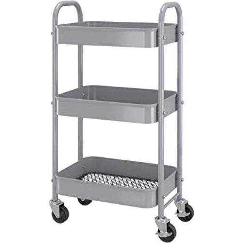 3-Tier Metal Rolling Storage Cart - silver