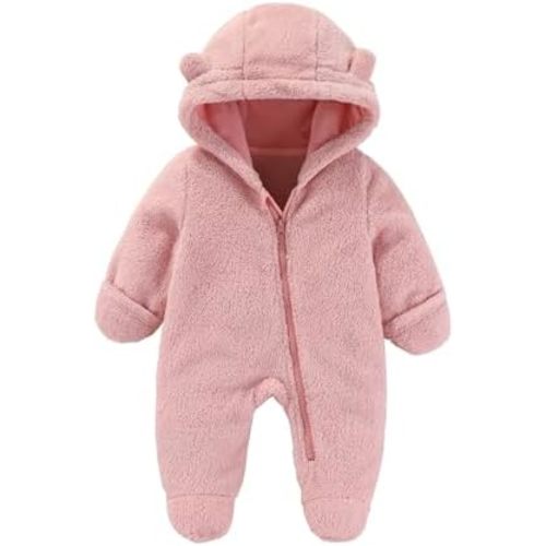 Baby Fleece Snowsuit, Infant Winter Coat, Hooded Long Sleeve Baby Rompers Jumpsuit with Footies