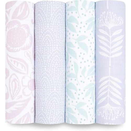 aden + anais Essentials Swaddle Blanket, Muslin Blankets for Girls & Boys, Baby Receiving Swaddles, Newborn Gifts, Infant Shower Items, Toddler Gift, Wearable Swaddling Set, 4 Pack, Damsel