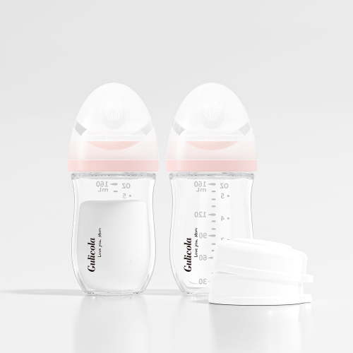 Gulicola Natural Glass Baby Bottle for Breastfeeding, Wide Neck with Slow Flow Nipple, 1 Months+, 5 oz, 2 Pack - Pink