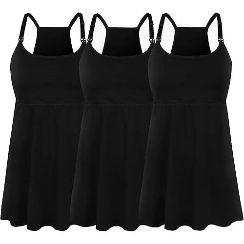 SUIEK 3 Pack Maternity Nursing Tank Tops with Bralette Cotton Breastfeeding Camisole