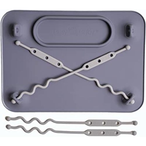 BUSY BABY Silicone Placemat-As Seen On Shark Tank-Built-in Suction Cups-4 Toy Tethers for Babies Toddlers and Kids-Food Grade Silicone-8.5 x 11 in-Comes with Travel Sleeve-Dishwasher Safe-Pewter