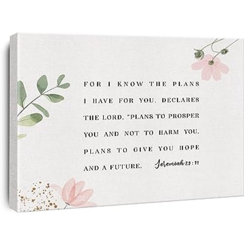 Bible Verse Watercolor Canvas Print Decor Jeremiah 29 : 11 Floral Wall Painting Modern Home Posters Artwork Decoration 12”X15” (Framed)…