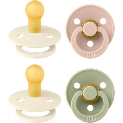 BIBS Colour Soother 4-Pack | BPA Free Dummy Pacifier | Round Nipple | Natural Rubber Latex | Made in Denmark | Size 0-6 Months | Ivory Mix
