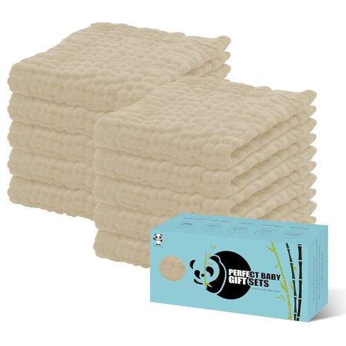 HIPHOP PANDA 10 Pack 6-Layers Muslin Burp Cloths Large - Durable 100% Cotton - Baby Essentials Extra Absorbent and Soft Boys & Girls Rags for Newborn Registry (Brown, 20" X10")