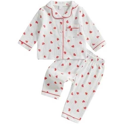 Toddler Boy Girl Valentines Pajamas Cute Heart Print Long Sleeves Shirt and Elastic Pants Loungewear Sleepwear