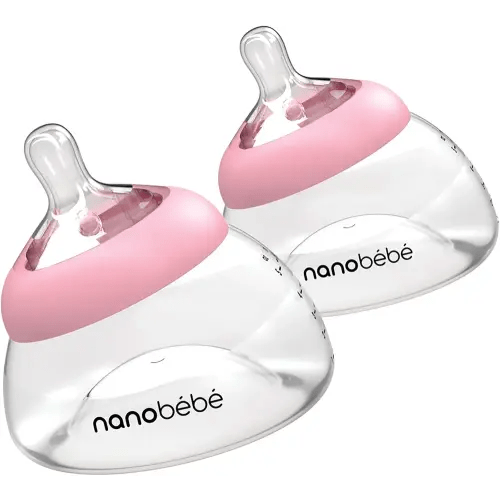 Nanobebe Breastmilk Bottle, Breastfeeding Newborn Breast Like, Anti Colic, Perfect Latch, Preserves Breast Milk nutrients, Twin-Pack Pink