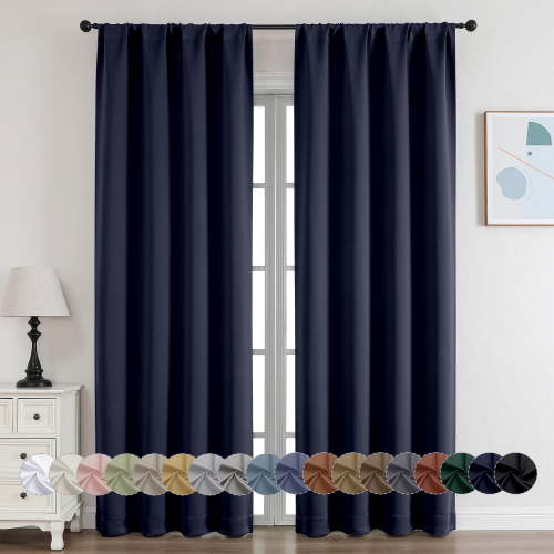 OVZME Navy Blue Blackout Window Curtains 84 inch Length for Bedroom, Thermal Insulated with Rod Pocket, Room Darkening Curtain Drapes for Living Room, W40 x L84 inch, Set of 2 Panels, Navy Blue