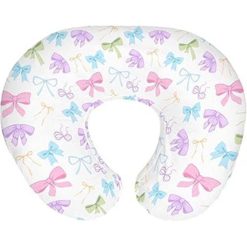 Spring Pastel Bows Baby Nursing Pillow Covers for Boy Girl Colorful Rainbow Bows Nursing Pillow Slipcovers for Breastfeeding Pillows Cute Girly Soft Stretchy Removable Covers for Newborn Infant