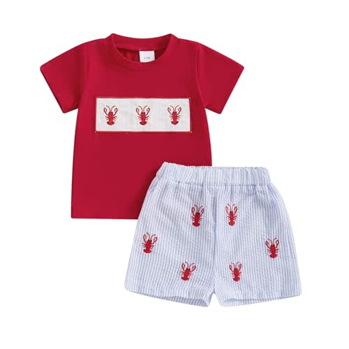 WZTYYDS Toddler Baby Boy Clothes Striped Embroidery T-Shirt Elastic Waist Shorts Set 2Pcs Infant Summer Outfits