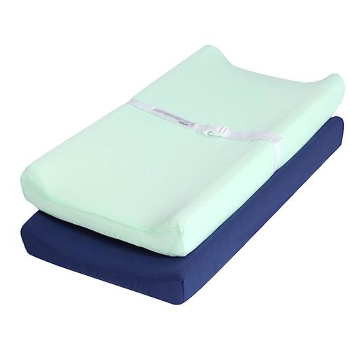 TILLYOU Changing Pad Cover Set in Soft Jersey Material - Fits 32"/34''x16 Contoured Pad for Babies, Navy Blue & Lt Green