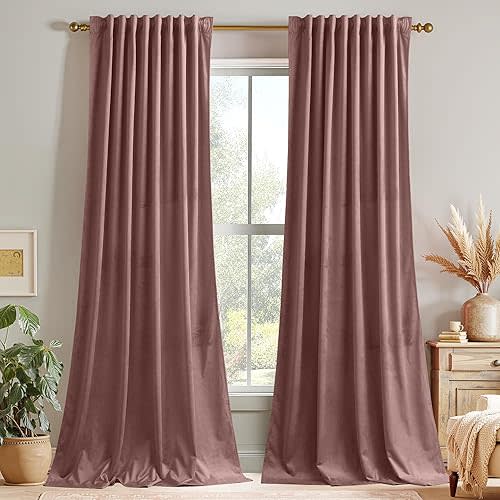 StangH Mauve Velvet Curtains 96 inches Long - Wild Rose Pink Room Darkening Bedroom Curtains for Nursery Kids, Elegant Thermal Insulated Drapes for Sliding Door Office, W52 x L96, 2 Panels