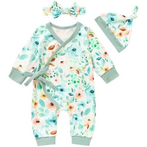 Sinhoon Newborn Baby Boy Girl Romper for 0-3 Months Baby Clothes Neutral Print Fall Baby Coming Home Outfit Jumpsuit