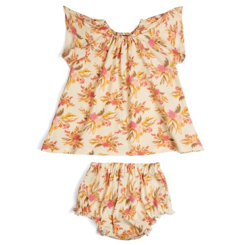 Vintage Floral Organic Cotton Dress & Bloomer Set