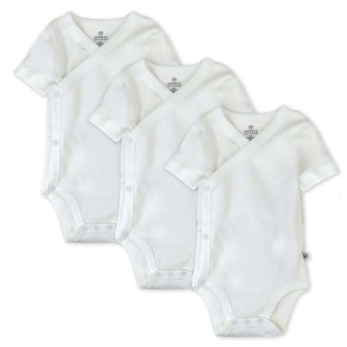 Honest Baby Short Sleeve Side Snap Bodysuits - White, 0-3 M