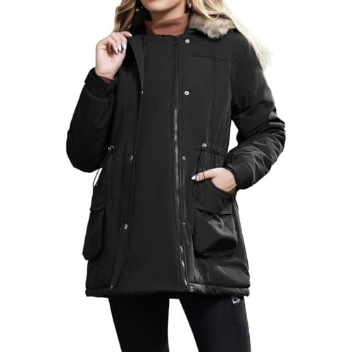 Maacie Maternity Winter Coat,3 In 1 Thickened Jacket,Fleece Lined Warm Hooded Outwear With Pockets