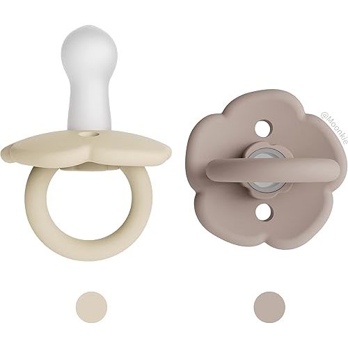 Moonkie Pacifiers Set of 2 | One-Piece Design Baby Pacifier with Large Air Holes | BPA-Free Safe Silicone Soother | 0-6 Months