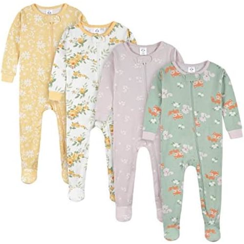 Gerber Baby Girls' 4-Pack Footed Pajamas