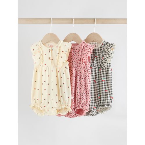 Monochrome Printed 3 Pack Frill Sleeve Baby Rompers