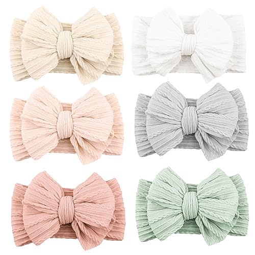 Niceye Handmade Baby Headbands Soft Stretchy Nylon Hair Bands with Bows for Newborn Infant Baby Toddler Girls- Pack of 6