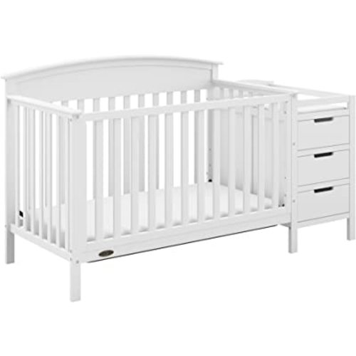 Graco Benton 5-in-1 Convertible Crib and Changer (White) – Crib and Changing -Table Combo, Includes Water-Resistant Changing Pad, 3 Drawers, Converts to Toddler Bed, Daybed and Full-Size Bed