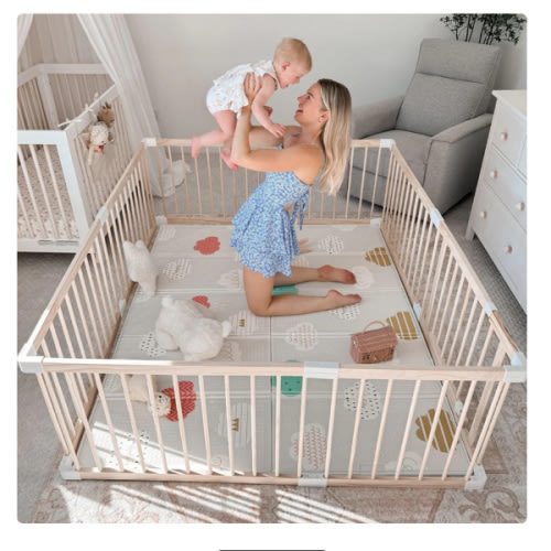 HARPPA Baby Gate Playpen, DIY Foldable Wooden Play Gate, Non-Toxic Foldable Wooden Play Yard for Babies & Toddlers, Adjustable DIY Baby Fence, Large & Small Safe Play Area, Easy-Assembly Natural Finish Indoor Playpen, DIY Playpen Foldable Wooden Playpen,
