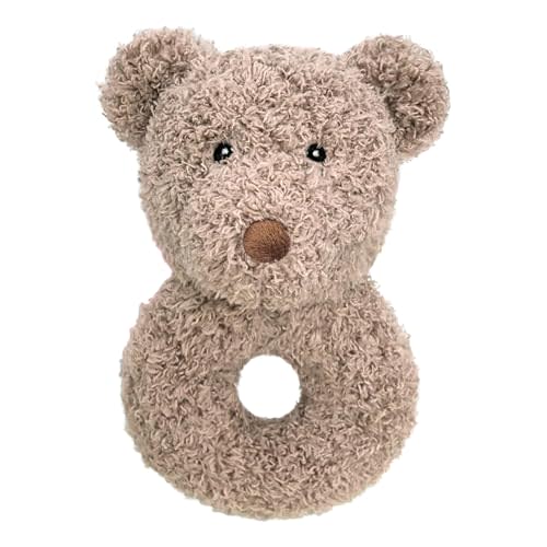Doindute Baby Teddy Bear Soft Rattle Toy, Plush Bear Infant Shaker Rattle Easy-Grasp Stuffed Animal Toy, Gifts for Newborns Babies Toddlers Boys Girls, Brown, 6 Inches