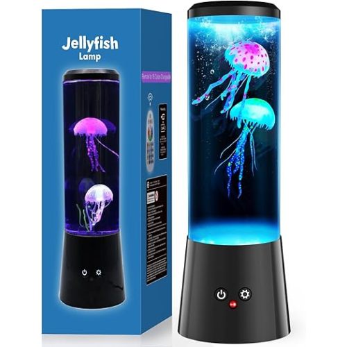 Jellyfish Lamp with Remote, Dimmable Ocean Night Light for Kids - Soothing Color Changing Mood Light for Adult Anxiety Relief, Unique Gift for Bedroom, Gaming Room Decor