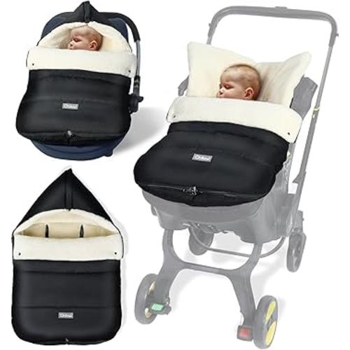 Ivywind Winter Car Seat Cover Baby, Universal Car Seat Footmuff with Convertible Hood for Cold Weather, Removable Carseat Waterproof Covers for Infant Boy&Girl, Machine Washable, Black