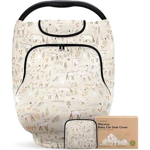 Car Seat Cover for Babies - Baby Car Seat Canopy for Spring, Autumn, Winter - Universal Stretch Fit Car Seat Cover for Babies, Boys, Girls - Breastfeeding Nursing Cover-Infant Carseat Cover (Wildwood)