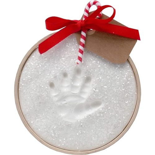 Child to Cherish Glitter Baby Handprint First Christmas Ornament Kit with Wooden Ring