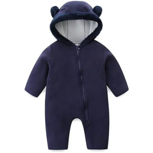 Baby Fleece Bodysuit Infant Boy Girl One Piece Bear Hooded Outerwear Snowsuit for Winter