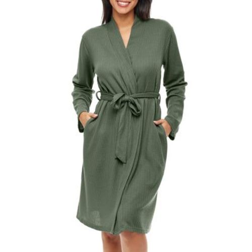 Adr Women's Ribbed Knit Wrap Robe With Pockets, Lightweight Bathrobe Sage Xl