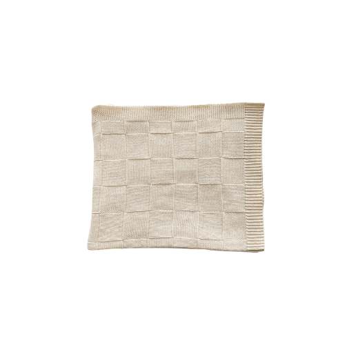 Knitted Baby Blanket - Cream Checkered