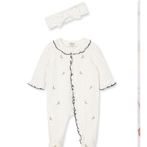 Rosebud 2-Way-Zip Footed One-Piece and Headband