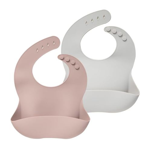 Moonkie Silicone Baby Bibs Set Of 2 | BPA Free Waterproof | Soft Flexible Adjustable Silicone Bibs for Babies & Toddlers(Sliver Cloud/Shadow Gray)