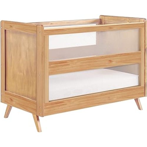 BreathableBaby Breathable Mesh 3-in-1 Convertible Crib (Toddler Bed Kit Sold Separately) — Beech — Two Adjustable Mattress Heights — Greenguard Gold Certified