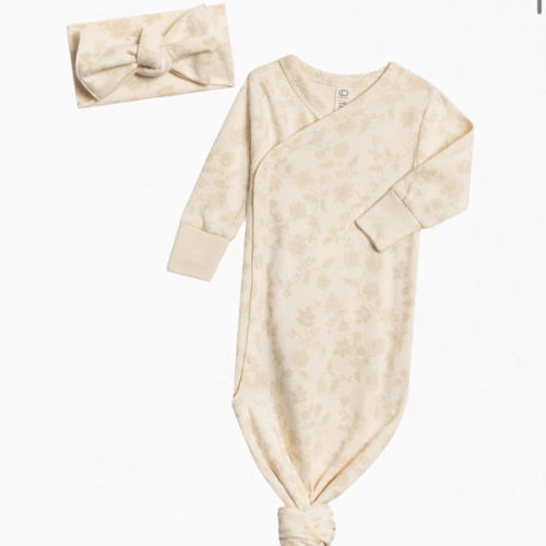 Size NB- Organic Kimono Gown and Bow Wrap Set