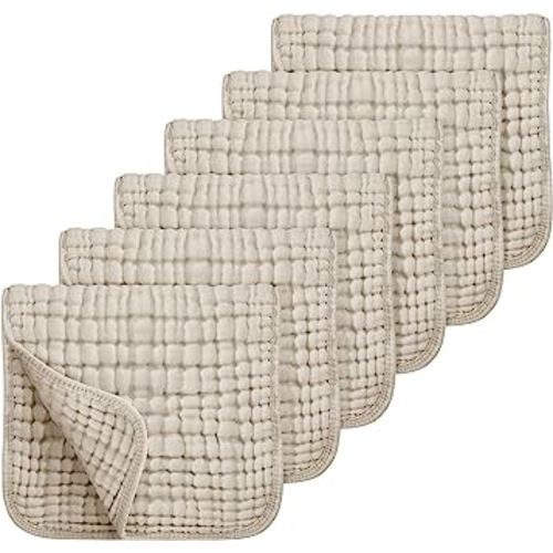 Looxii 100% Cotton Muslin Burp Cloths Large 20''x10'' Extra Soft and Absorbent 6 Pack Baby Burping Cloth for Boys and Girls (Apricot)