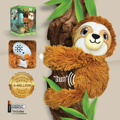 Shusher Sloth by Baby Shusher: Plush Soothing Sloth Companion with 1 hour Noise Detection