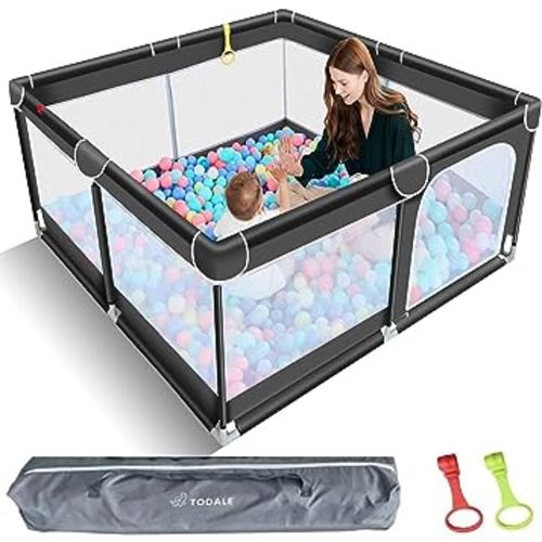 TODALE Baby Playpen for Toddler, Large Baby Playard, Indoor & Outdoor Kids Activity Center with Anti-Slip Base, Sturdy Safety Play Yard with Soft Breathable Mesh, Playpen for Babies(Black,50”×50”)