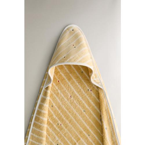 VELOUR HOODED BABY TOWEL WITH STRIPES AND STARS
