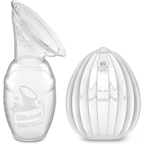 haakaa Manual Breast Pump Collector for Breastfeeding 4oz/100ml and Wearable Shell Milk Collector 2.5oz/75ml Combo, Made of Food-Grade Silicone