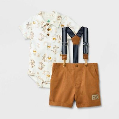 Baby Boys' Disney Winnie the Pooh Top and Bottom Suspender Set - Beige, Size: Newborn